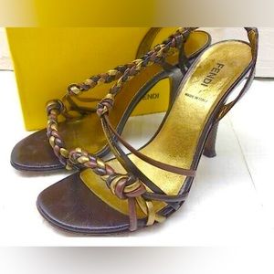 💯AUTHENTIC FENDI Italy made heel sandals size 36 brown ladies